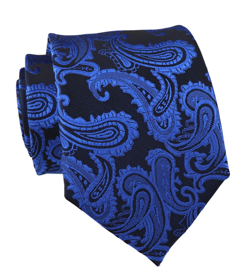 Secdtie Mens Narrow Royal Blue Black Tie Adult Formal Sunny Self Modern Necktie Dad Gift - Image 1